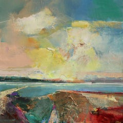 Glowing Skies I-original abstract seascape-landscape painting-contemporary art