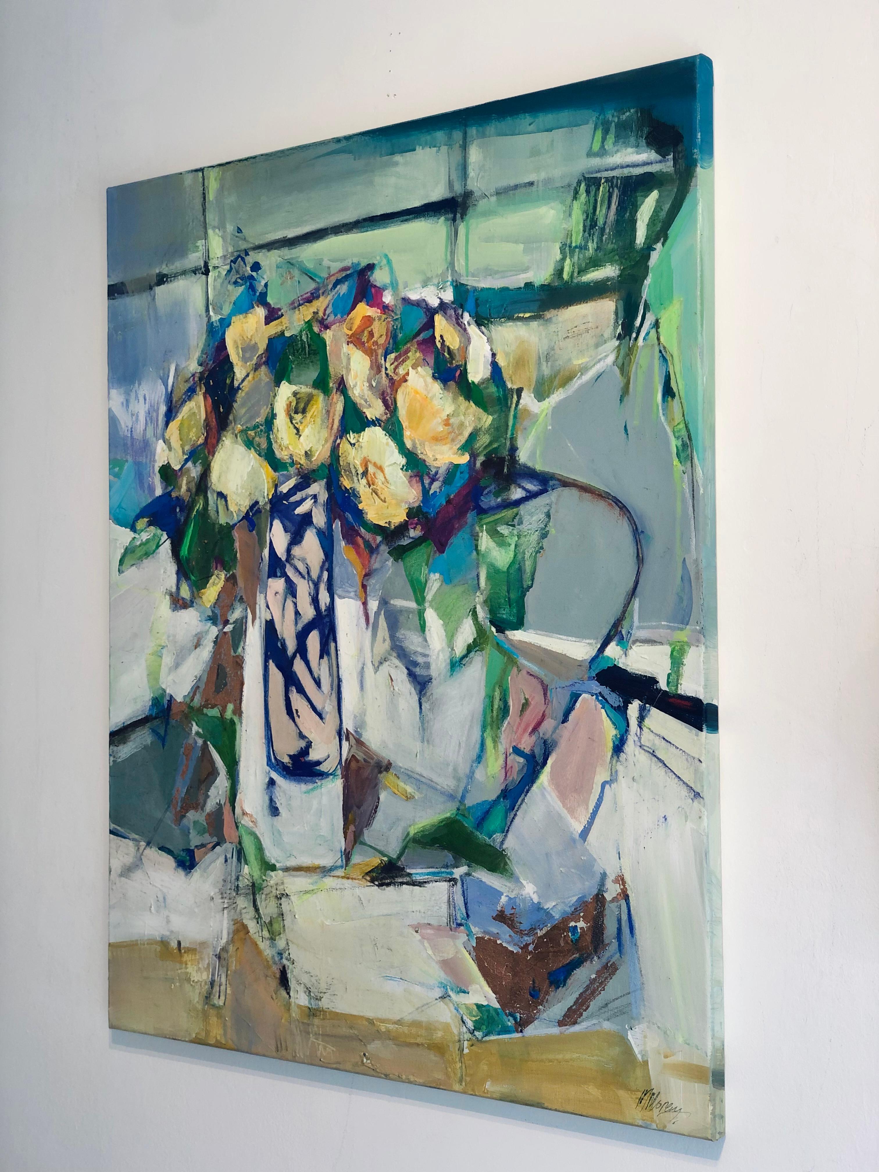 Vase peint à la main-peinture florale abstraite originale-nature morte contemporaine - Expressionnisme abstrait Painting par Magdalena Morey