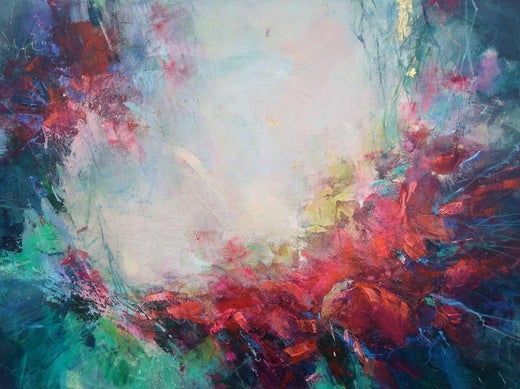 Magdalena Morey Hibiscus Reds Abstract Landscape Canvas Painting Contemporary Art 21st Century For Sale At 1stdibs