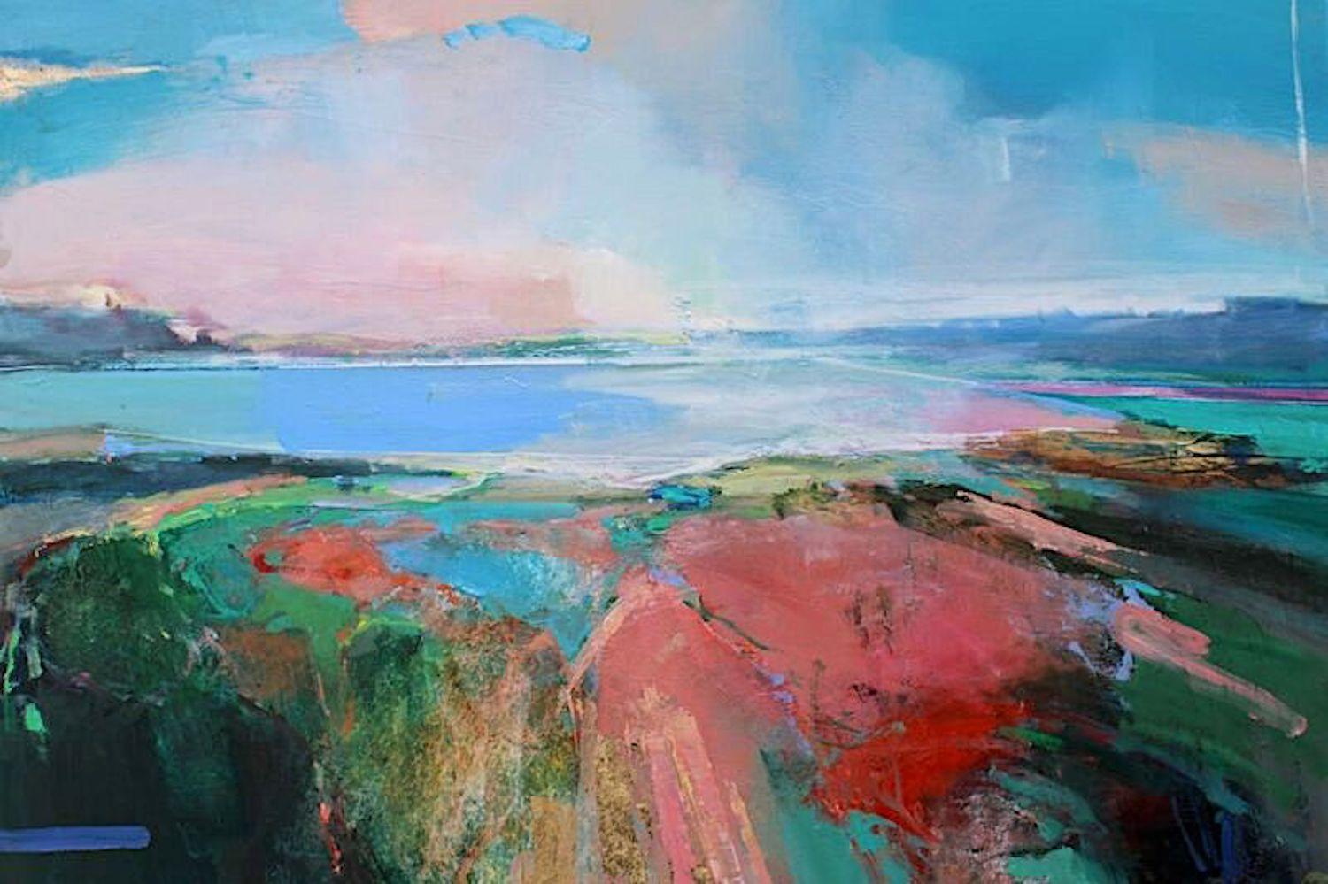 Magdalena Morey Landscape Painting - Hilltop Walk - original abstract seascape landscape painting- contemporary art