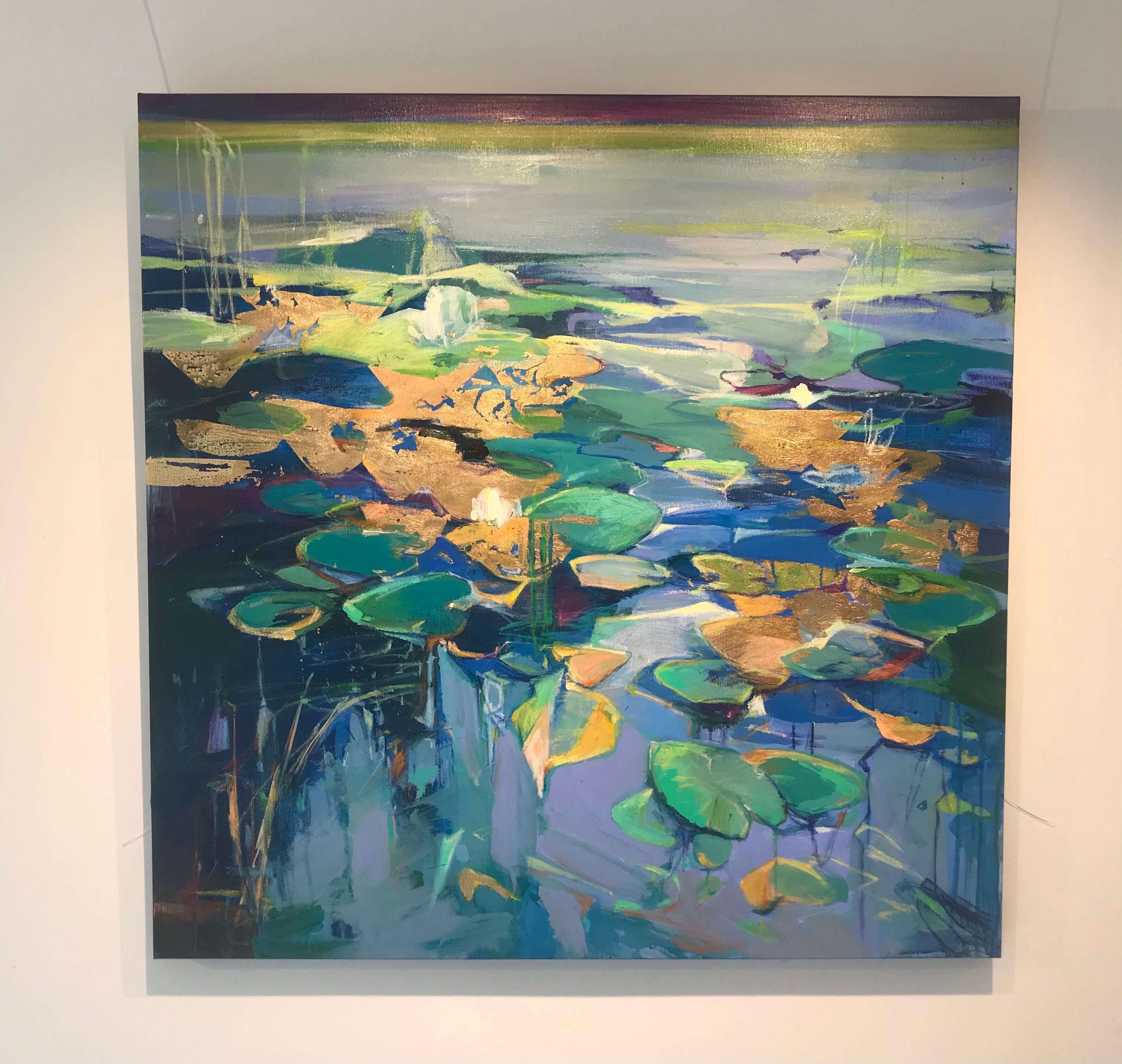 Liquid Reflections – abstrakte expressionistische florale Landschaftsmalerei-moderne Kunst (Abstrakter Expressionismus), Painting, von Magdalena Morey