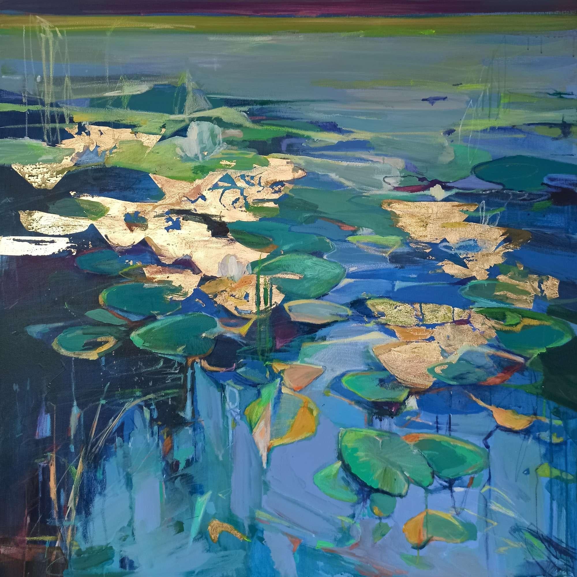 Magdalena Morey Still-Life Painting – Liquid Reflections – abstrakte expressionistische florale Landschaftsmalerei-moderne Kunst