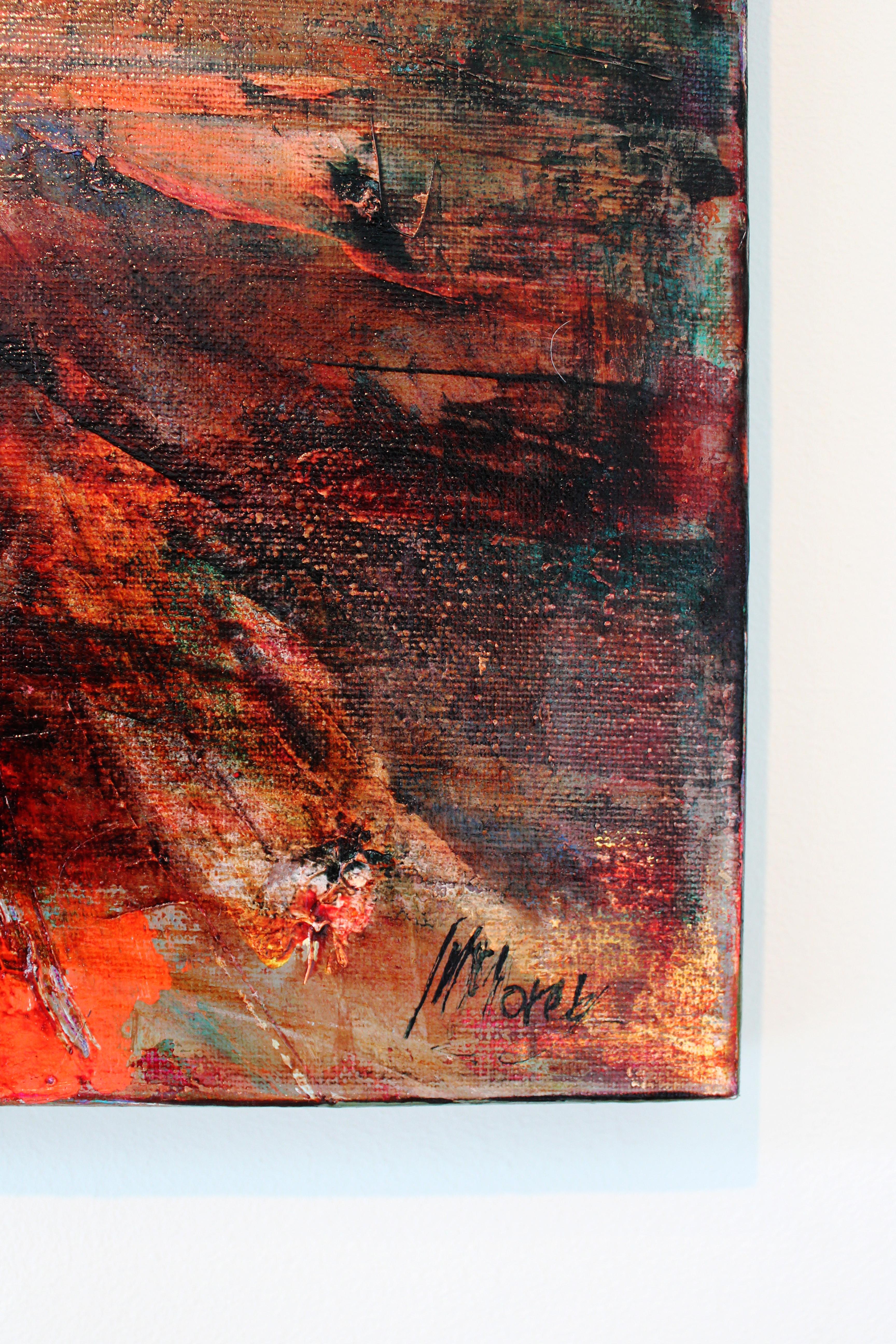 Morning Peaks - peinture de paysage expressionniste abstraite originale - art moderne - Expressionnisme abstrait Painting par Magdalena Morey