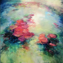 Out of my depths- abstract original floral lake painting contemporary Modern Art