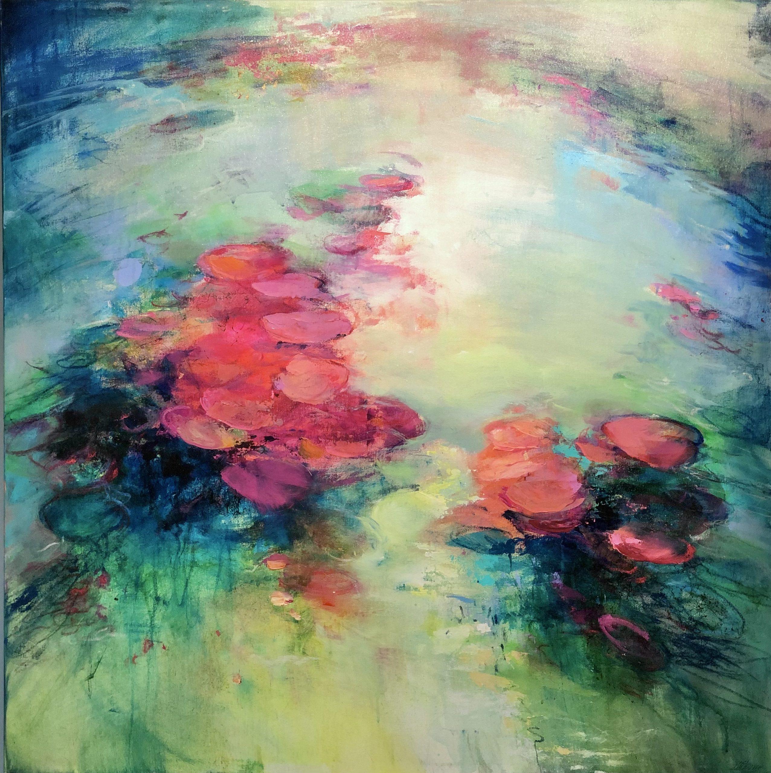 Magdalena Morey Landscape Painting - Out of my depths- original abstract floral waterscape painting - Modern Art