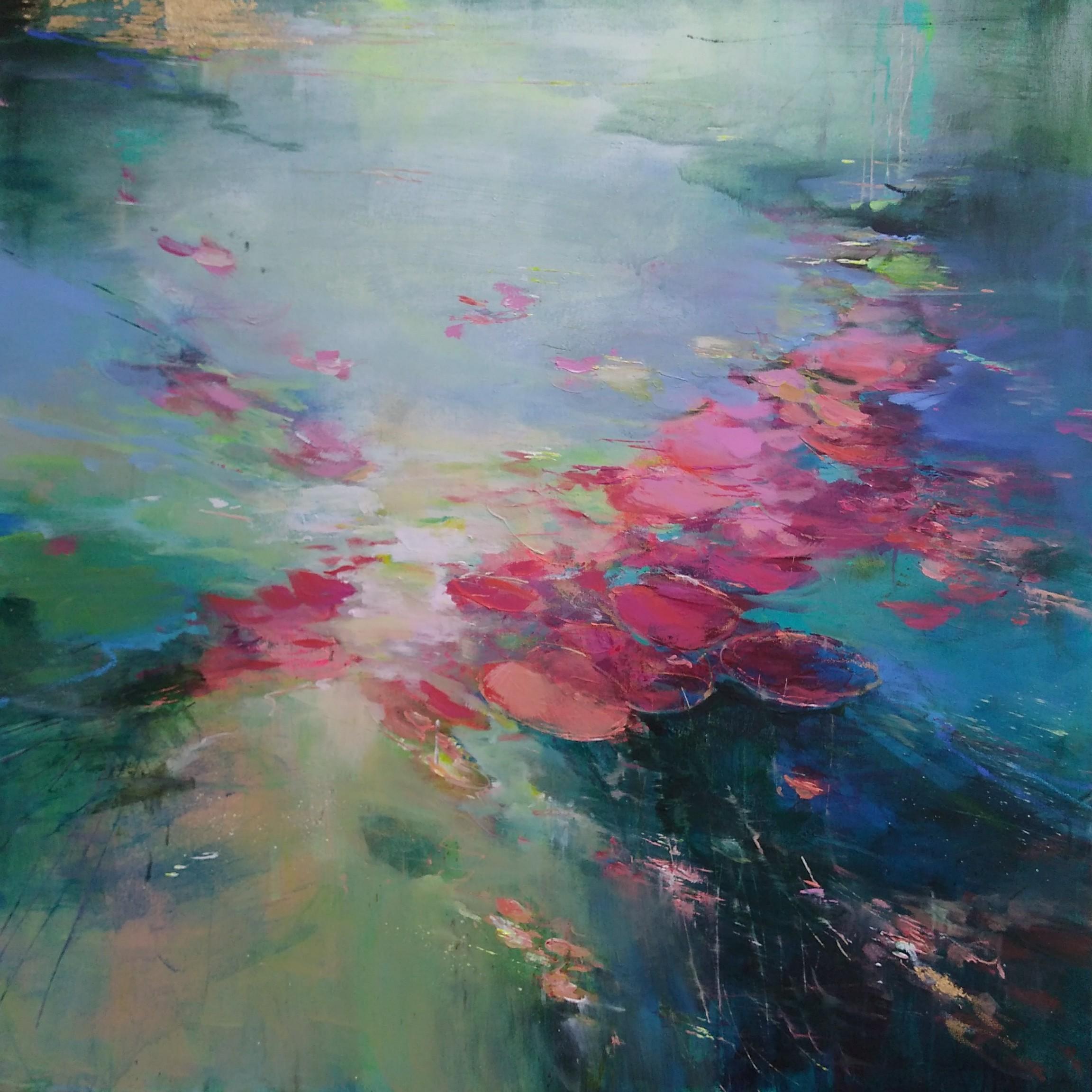 Magdalena Morey Abstract Painting - Out of your depth  II abstract floral landscape painting