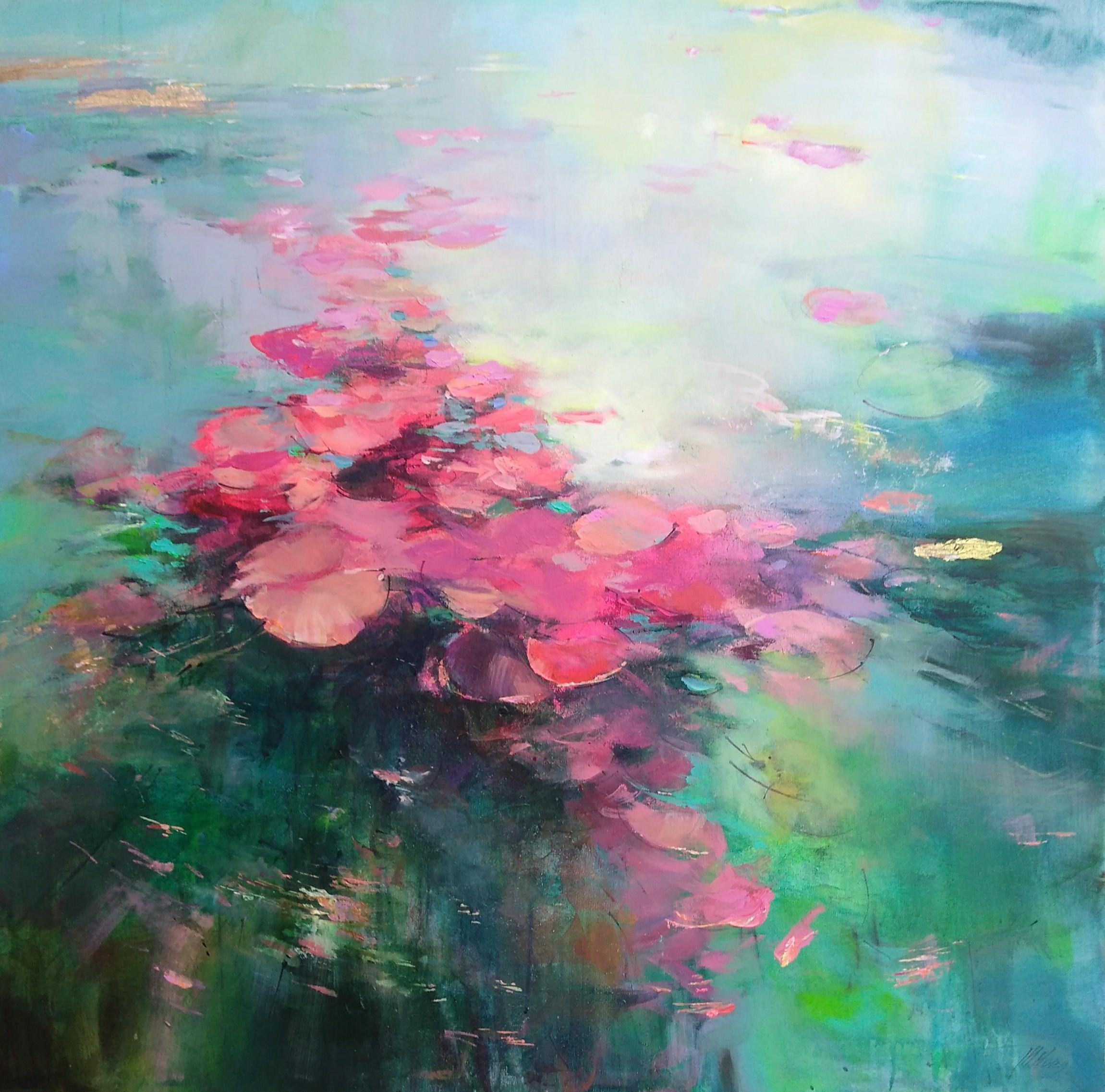 Magdalena Morey Landscape Painting - Out of your depth  III abstract floral landscape painting