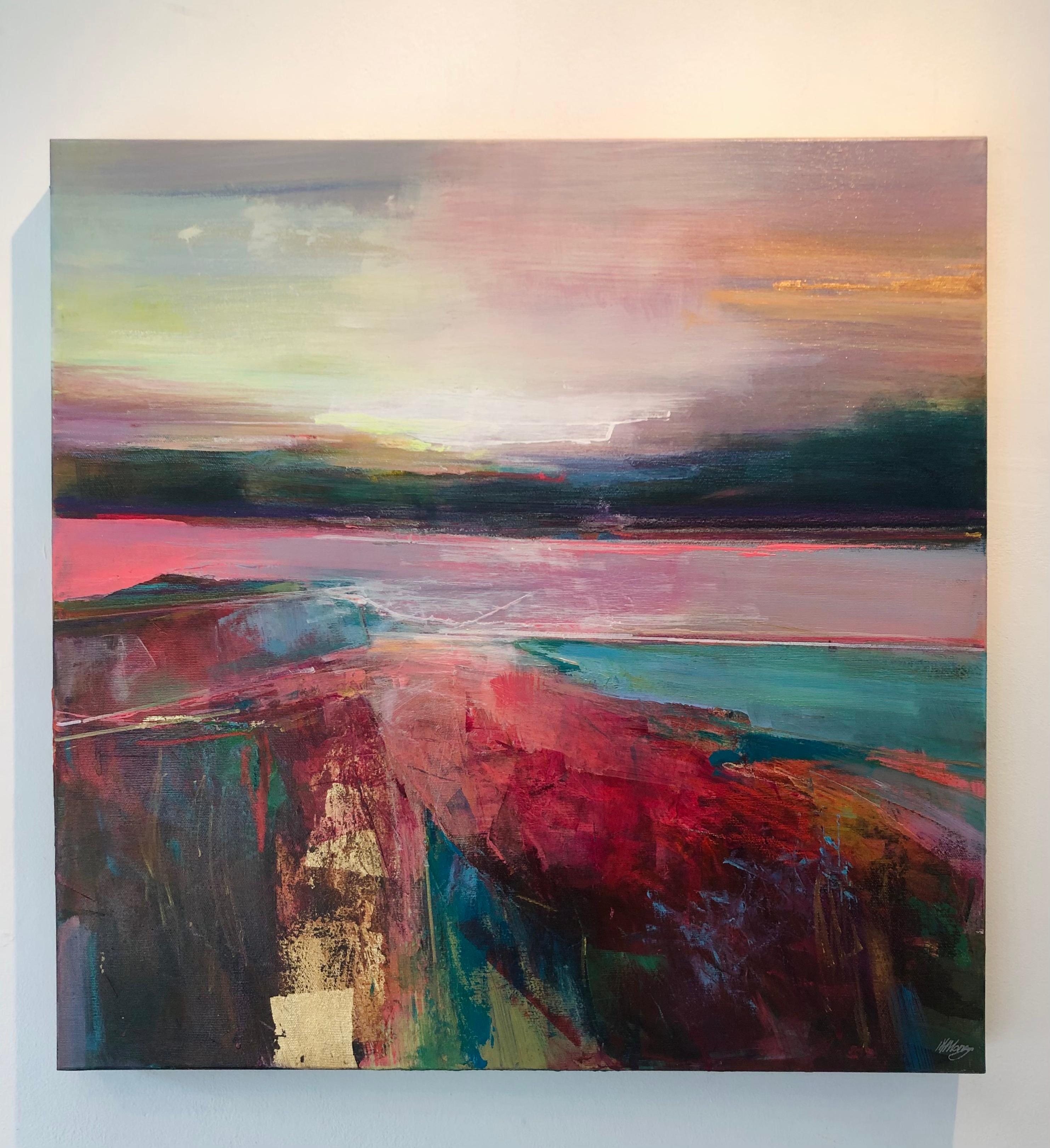 Rose Tinted Memories - contemporary nature abstract sea mixed media painting - Painting by Magdalena Morey