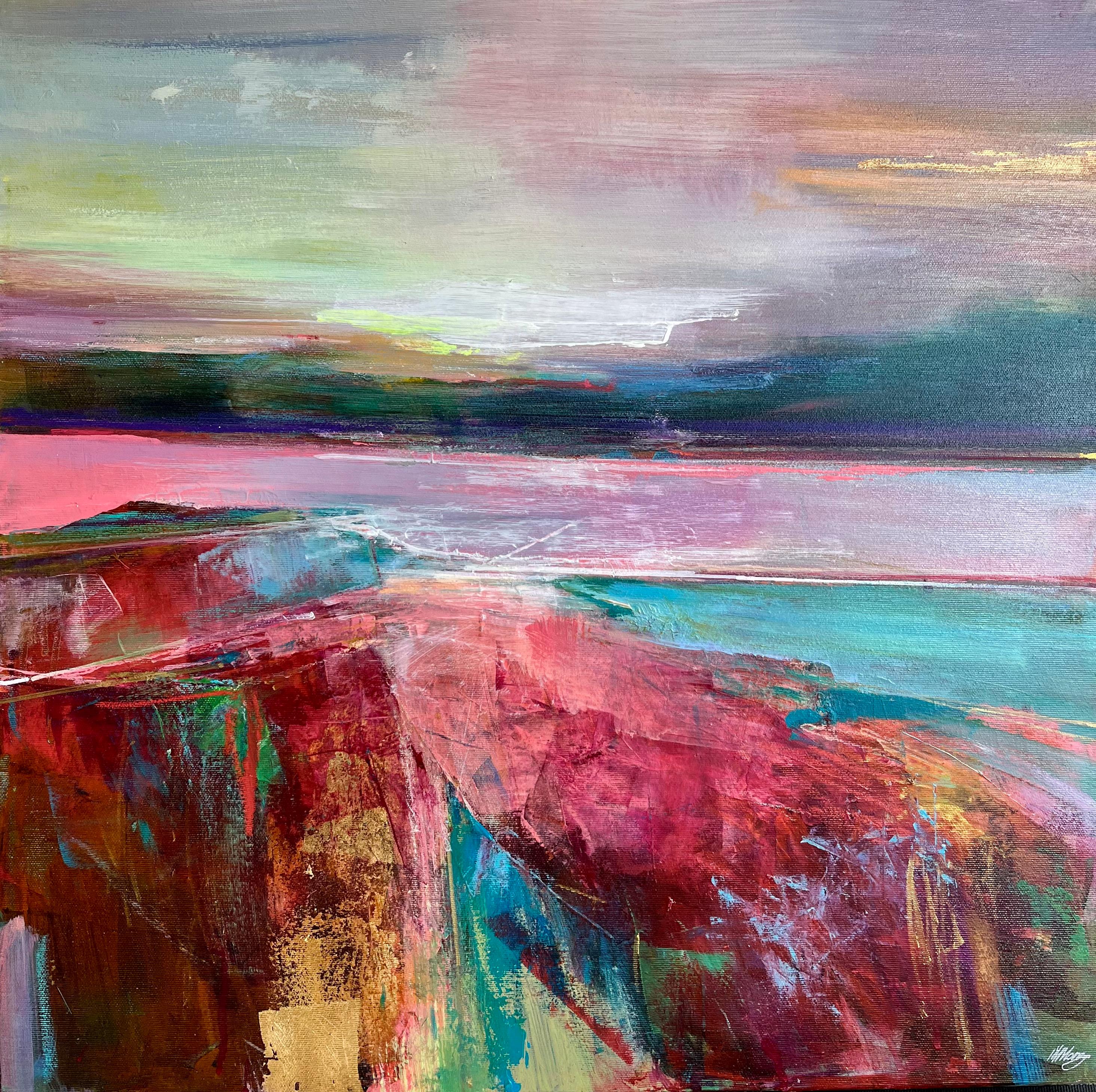 Magdalena Morey Landscape Painting - Rose Tinted Memories - contemporary nature abstract sea mixed media painting