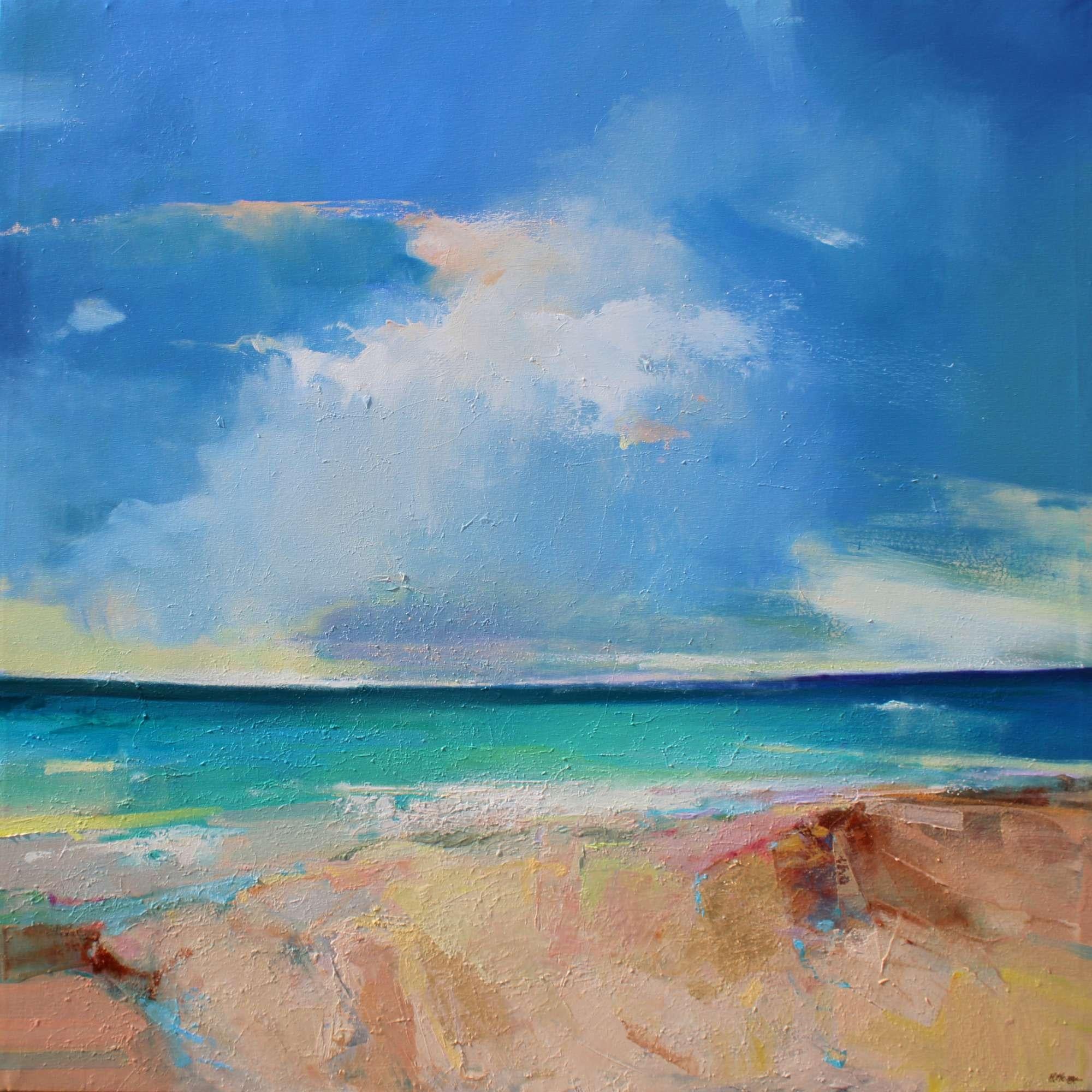 Summer Light-original contemporary  abstract beach seascape painting- Modern Art - Painting by Magdalena Morey