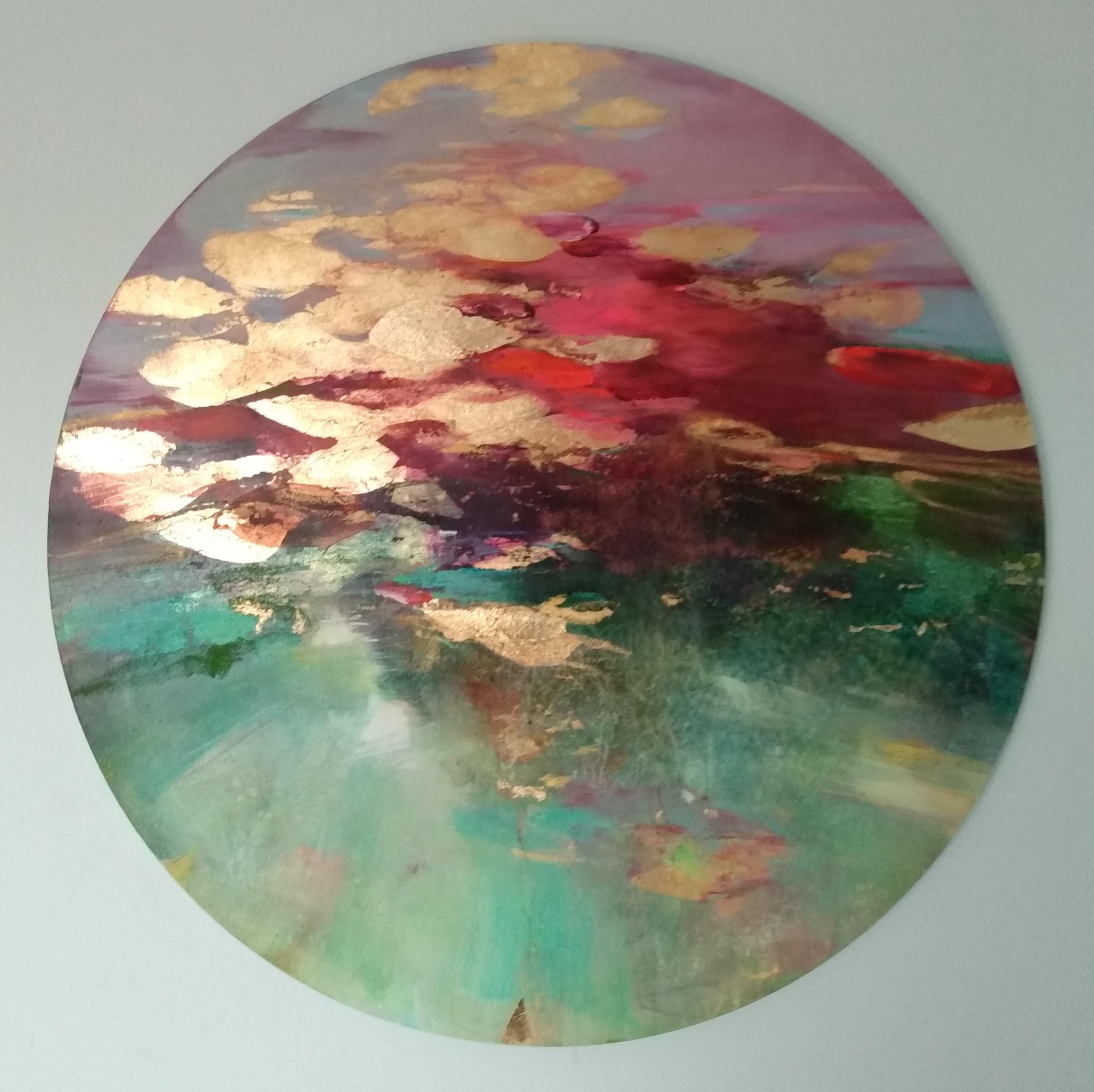 Surface Light - abstract circle landscape painting modern gold mixed media art