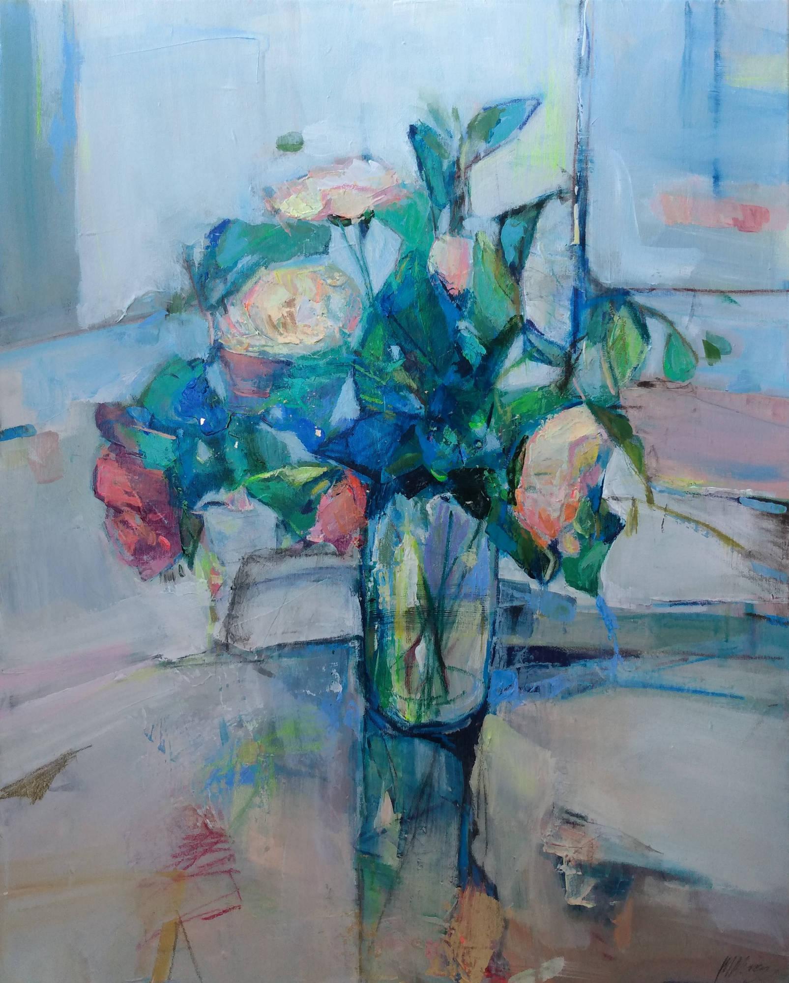 Magdalena Morey Hand Painted Vase abstract expressionist gestural mixed media art gold leaf