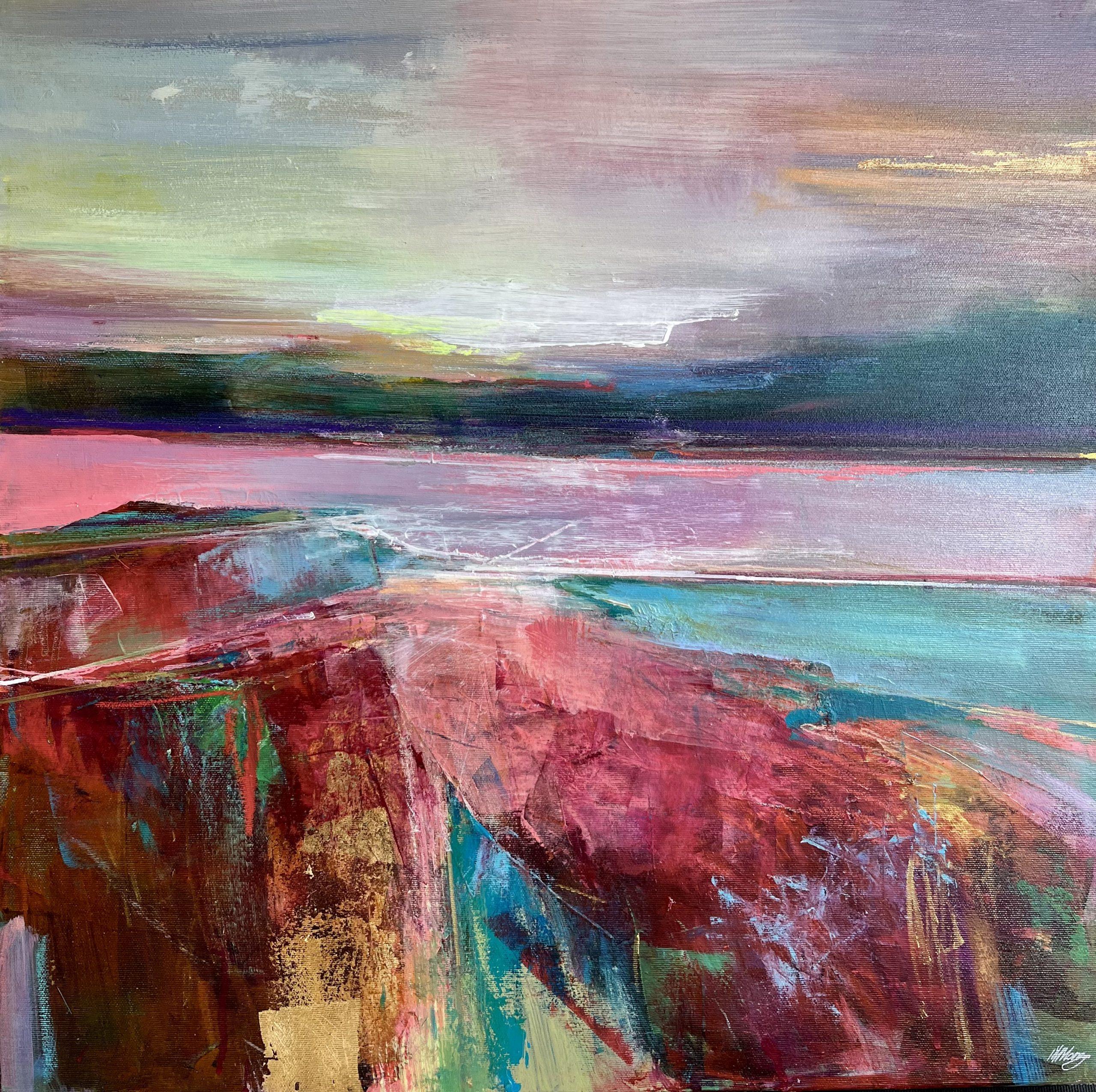 Magdalena Morey Landscape Painting - Towards the evening 4-original abstract seascape landscape painting- modern art