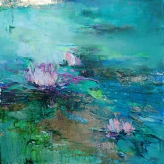 Tranquility Lilies - Peinture de paysage abstrait - Art contemporain 21e siècle