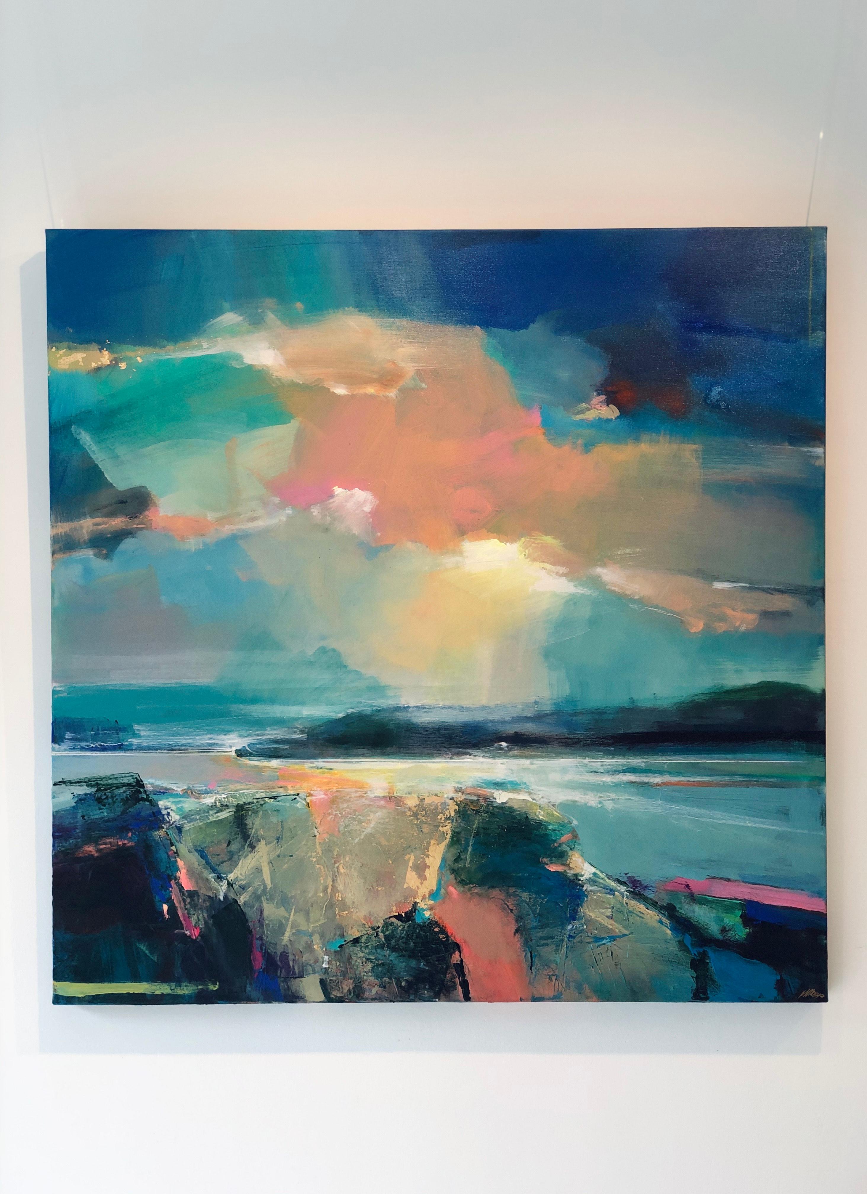 Warm Skies 5-Original abstract coastal seascape oil painting-contemporary Art - Painting by Magdalena Morey