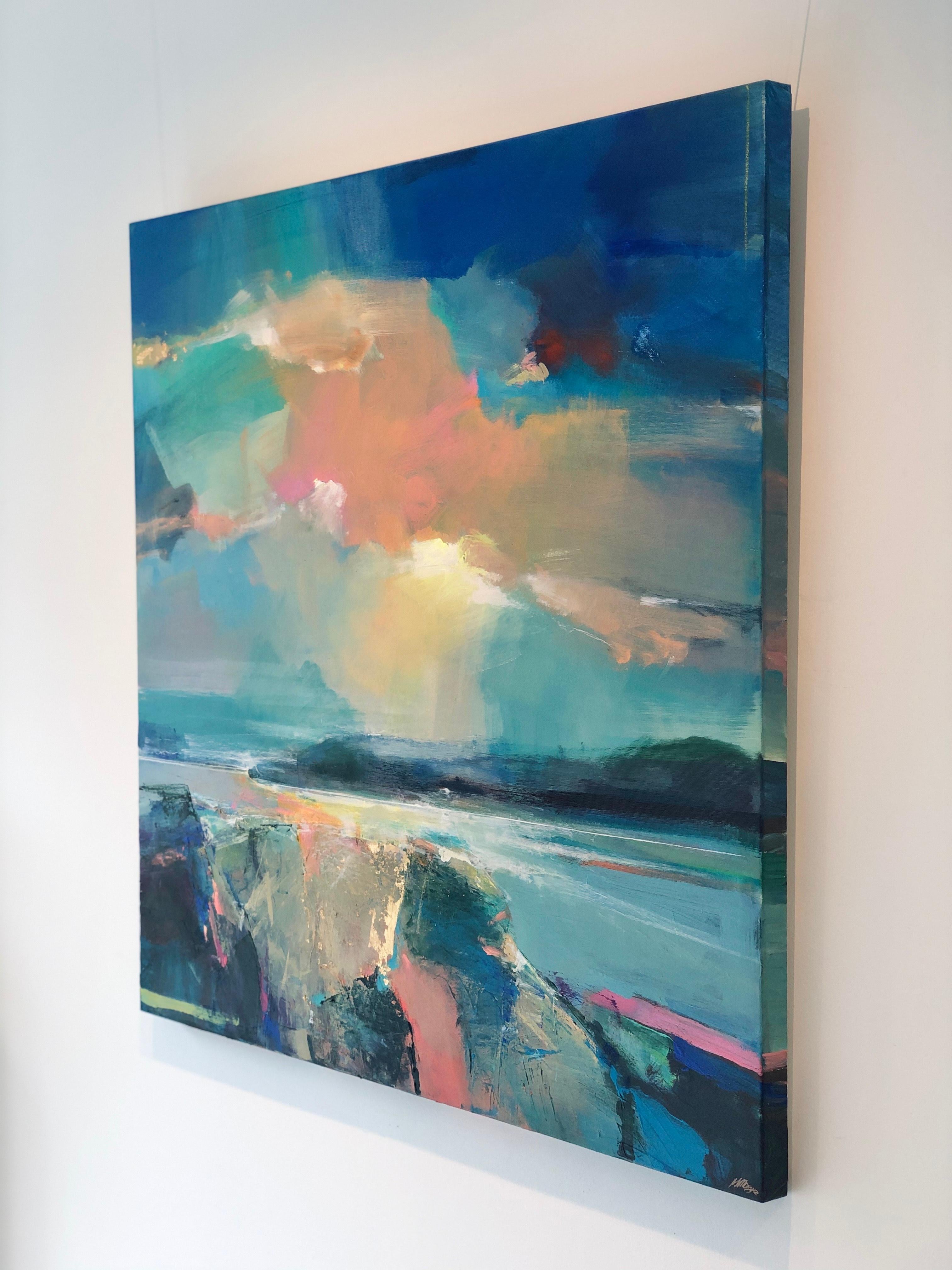 Warm Skies 5-Original abstract coastal seascape oil painting-contemporary Art - Abstract Painting by Magdalena Morey
