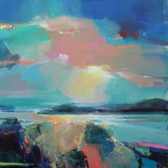 Warm Skies 5-Peinture à l'huile originale abstraite de paysage marin côtier-Art contemporain