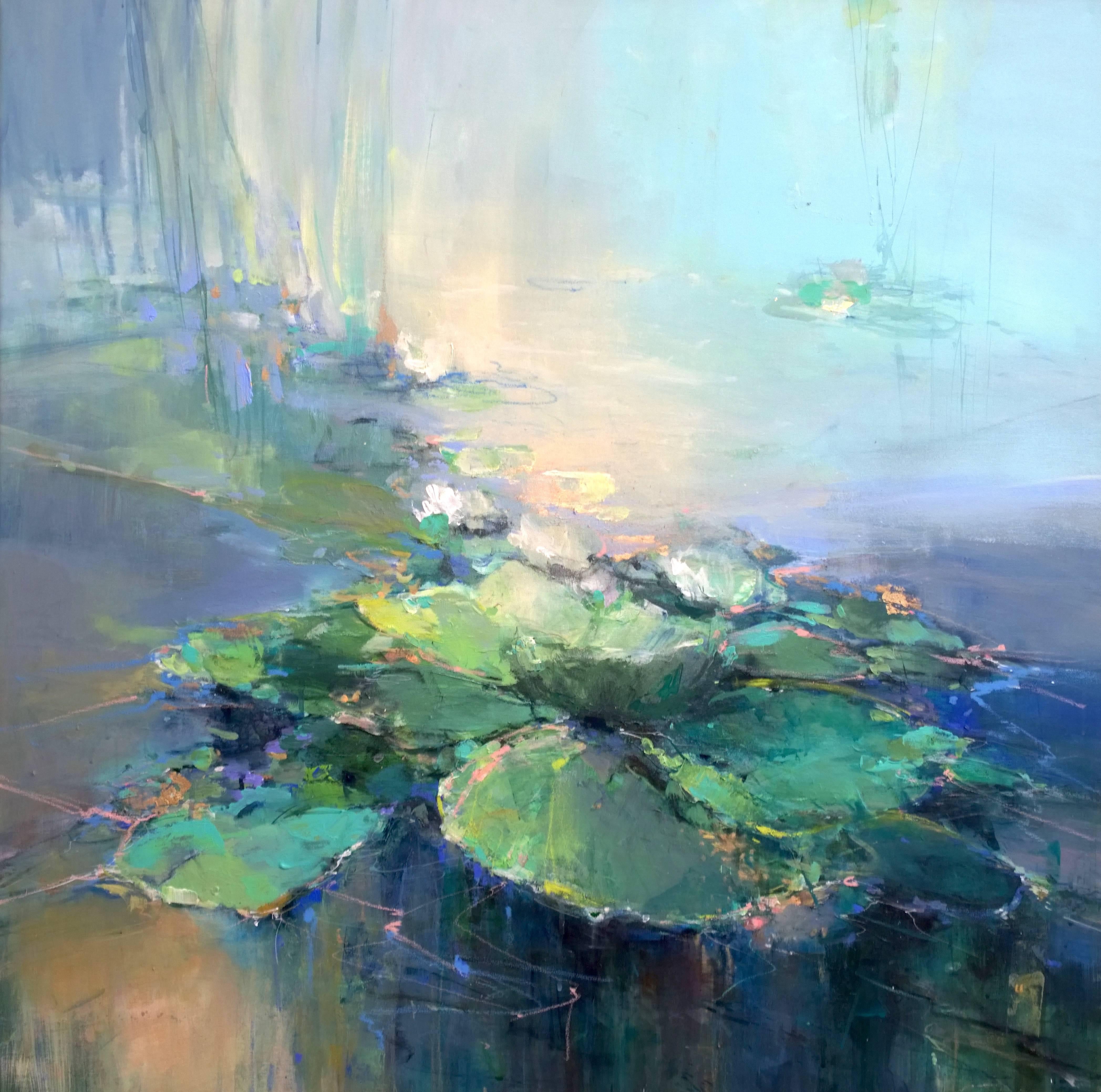 Magdalena Morey Landscape Painting - Waterlilies I original abstract landscape painting