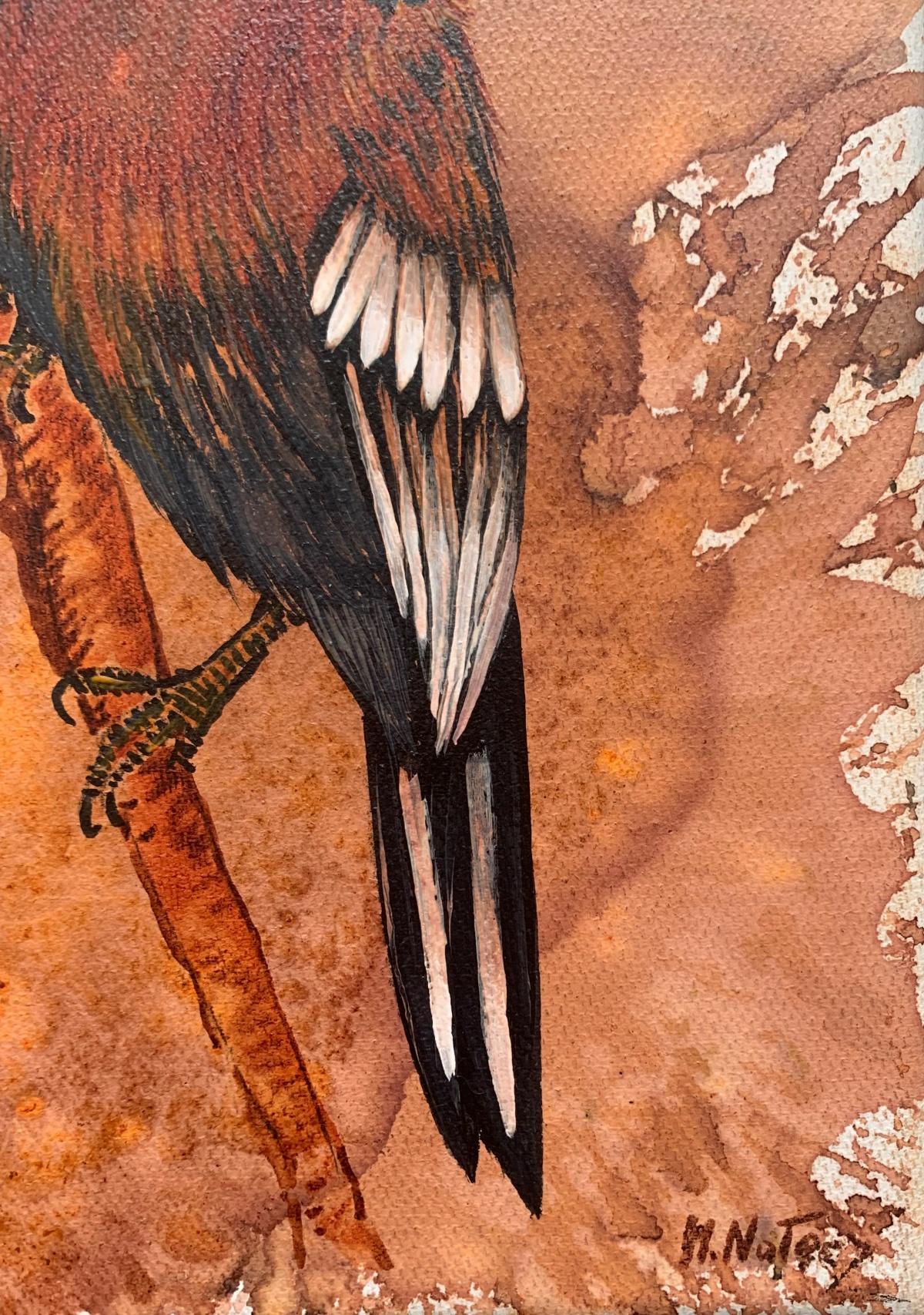 Pájaros 1. Pintura al óleo figurativa a pequeña escala, Realista, Animales, Arte polaco - Painting Contemporáneo de Magdalena Nałęcz
