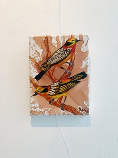 Birds 5. Figurative small scale oil painting, Realistic, Animals, Polish art