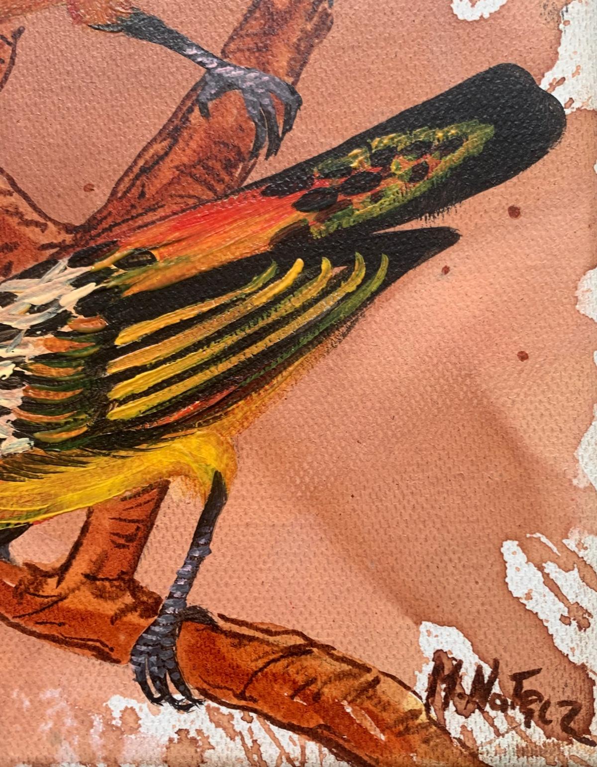 Pájaros 5. Pintura al óleo figurativa a pequeña escala, Realista, Animales, Arte polaco - Painting Contemporáneo de Magdalena Nałęcz