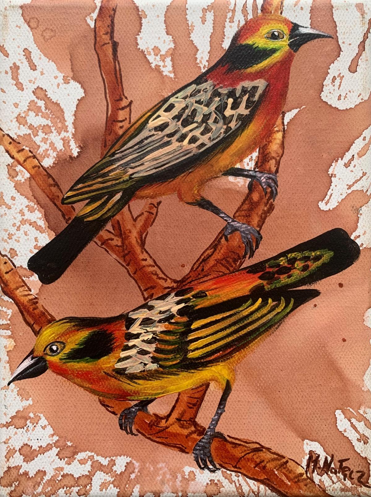 Animal Painting de Magdalena Nałęcz - Pájaros 5. Pintura al óleo figurativa a pequeña escala, Realista, Animales, Arte polaco