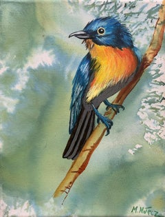 Pájaros 7. Pintura al óleo figurativa a pequeña escala, Realista, Animales, Arte polaco