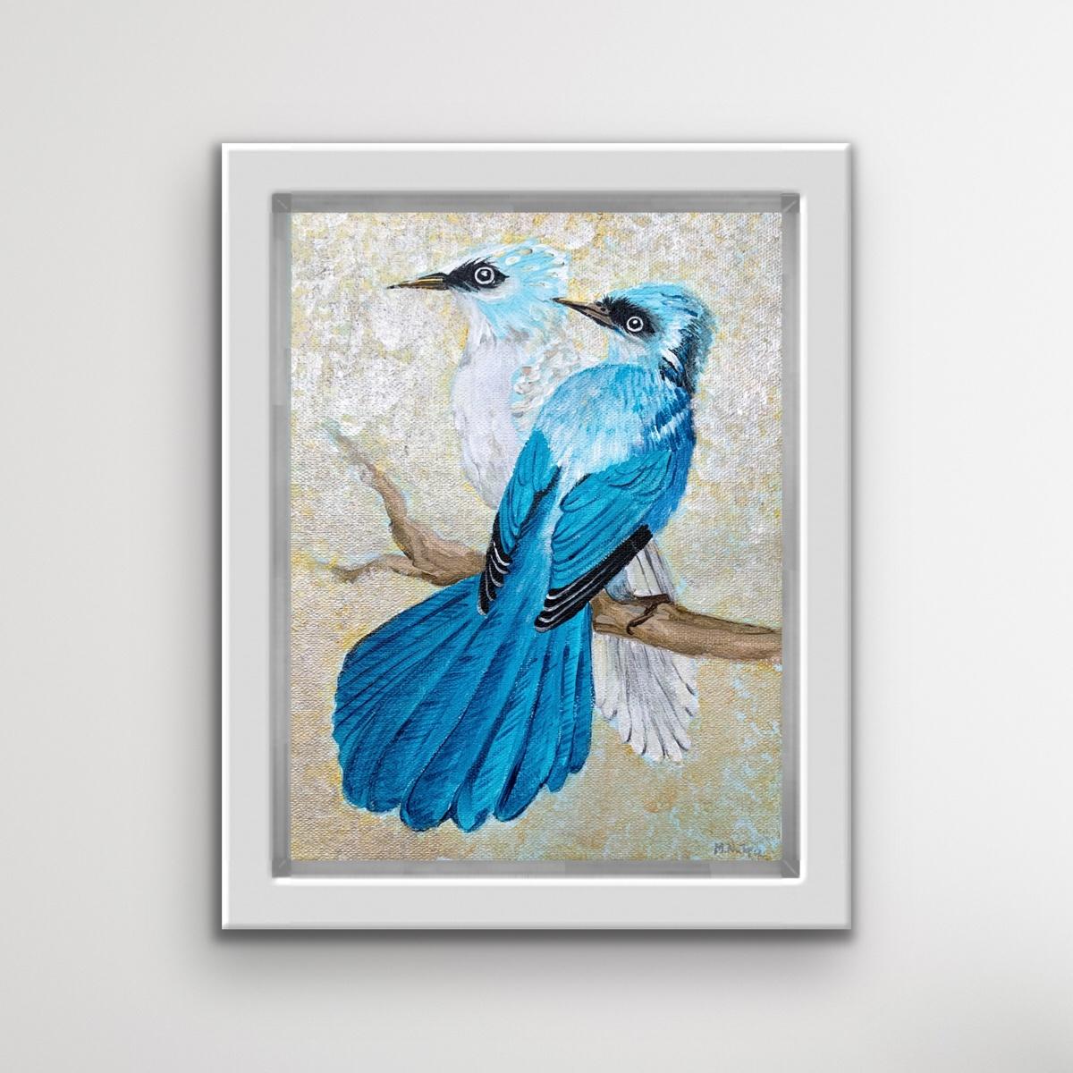 Cerulean flycatcher - Figurative, Acrylic, Animals, Polish artist - Painting by Magdalena Nałęcz