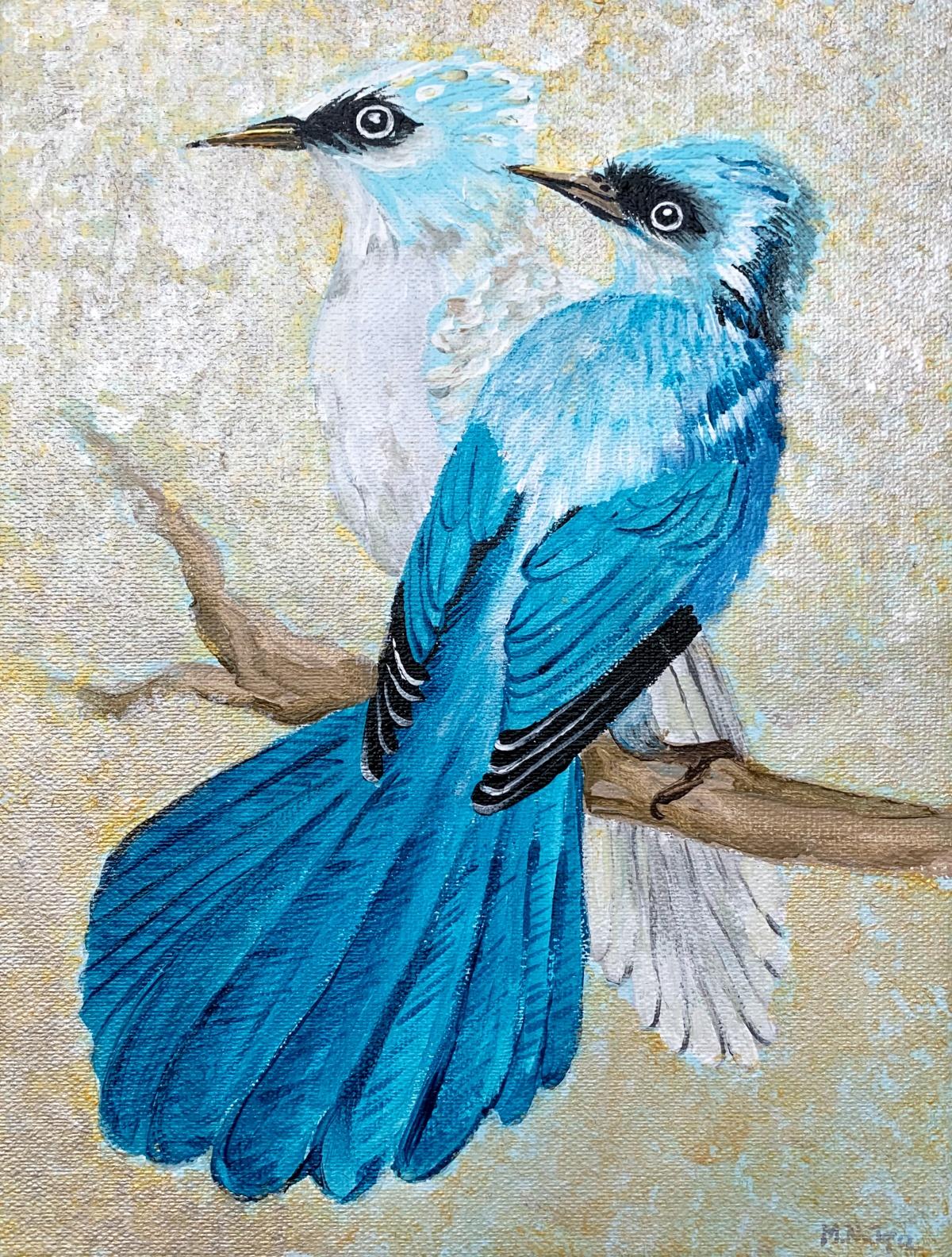 Magdalena Nałęcz Animal Painting - Cerulean flycatcher - Figurative, Acrylic, Animals, Polish artist