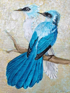 Cerulean flycatcher - Figurative, Acrylic, Animals, Polish artist