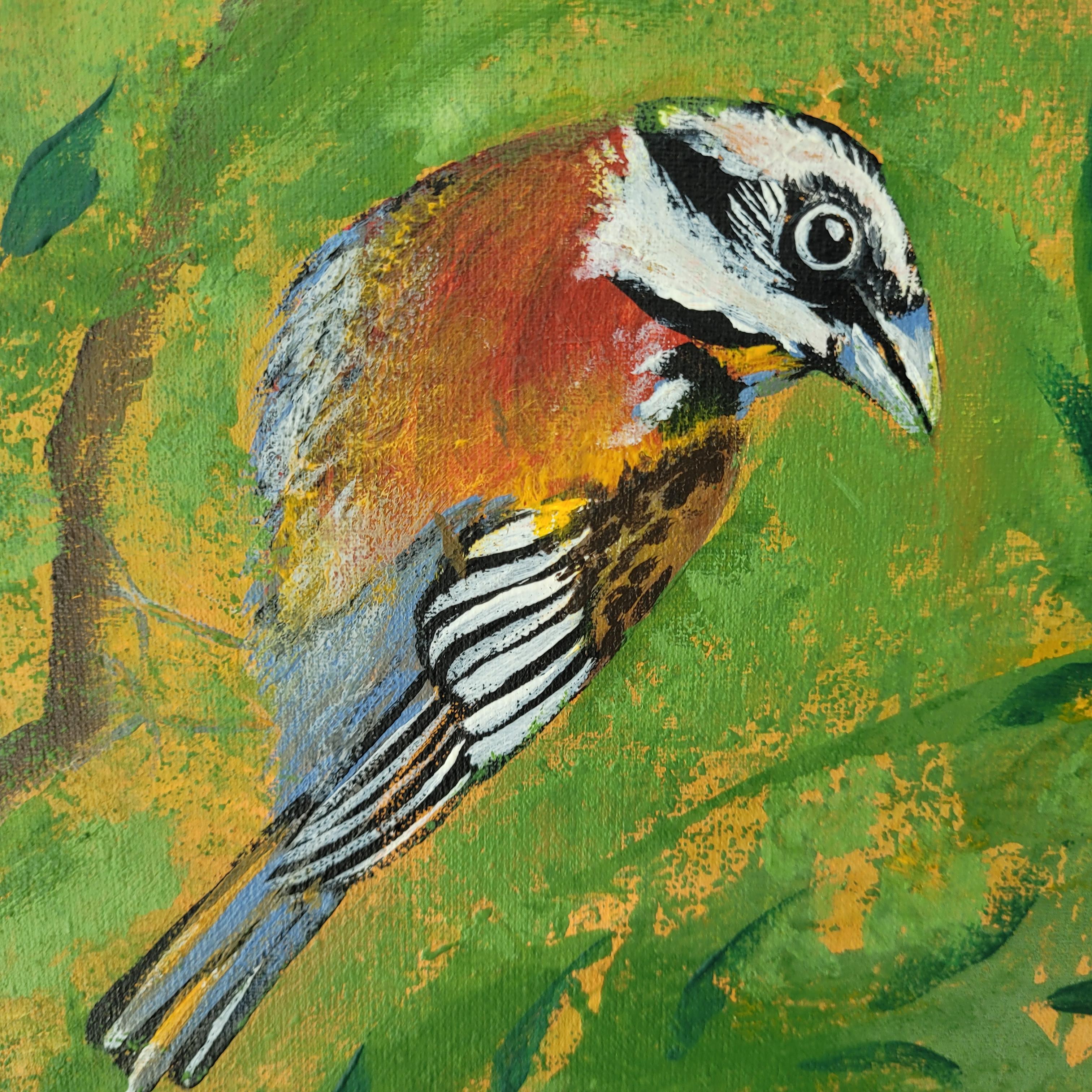 Jardins des délices 27 - Peinture acrylique figurative Animaux Couleurs vives Oiseaux en vente 5