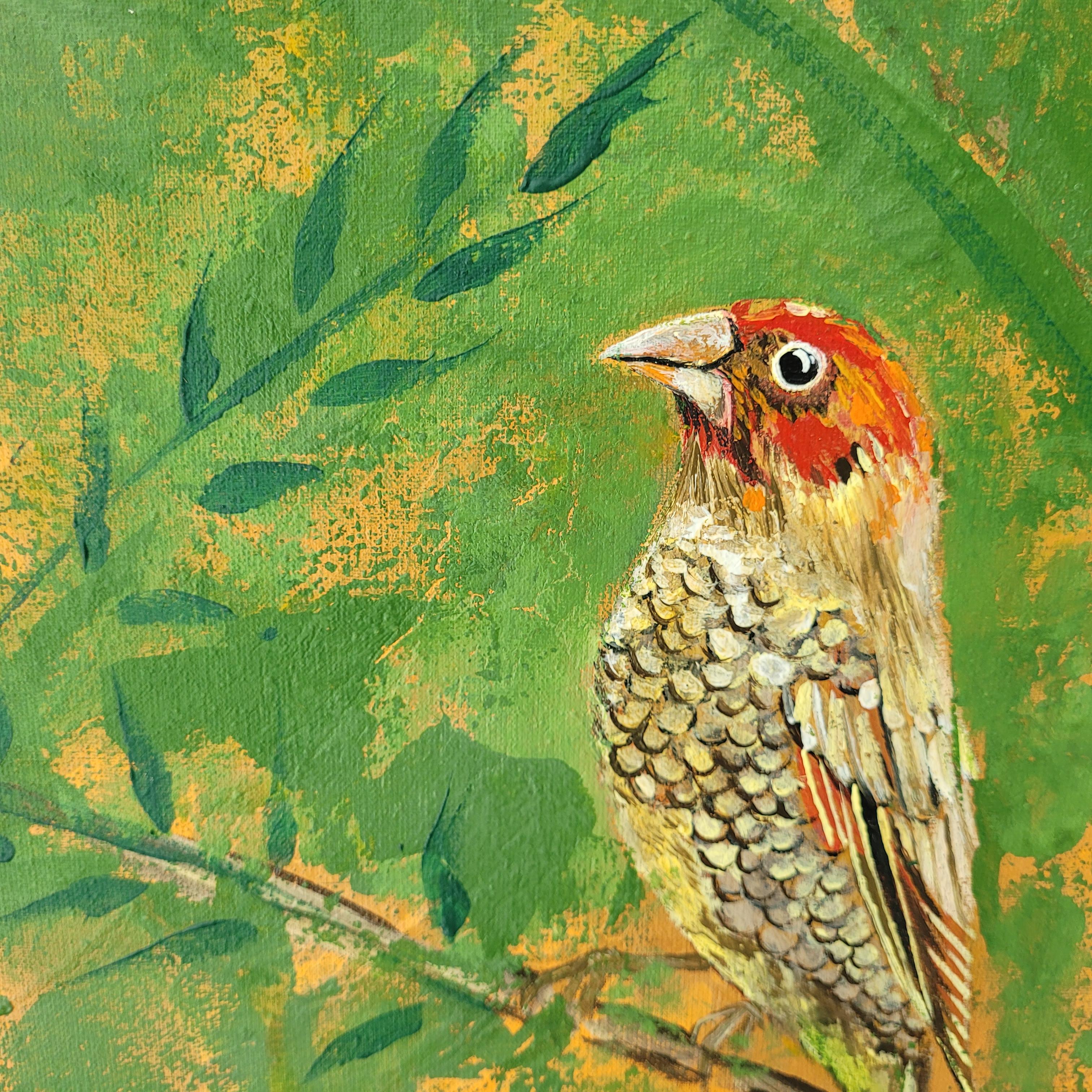 Jardins des délices 27 - Peinture acrylique figurative Animaux Couleurs vives Oiseaux en vente 8