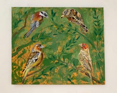 Gardens of Delight 27 - Figurative acrylic painting Animals Bright colours Birds
