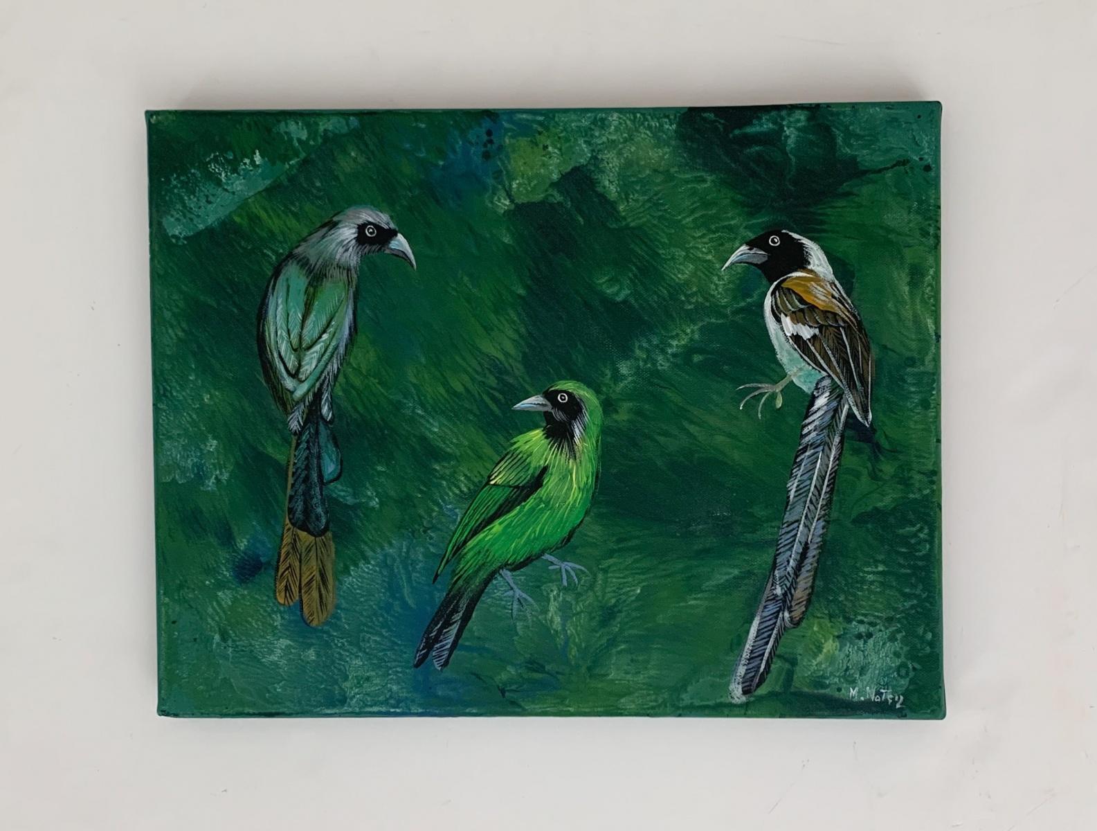 Jardines de las Delicias 28. Pintura acrílica figurativa, Animales, Pájaros, Arte polaco - Painting de Magdalena Nałęcz