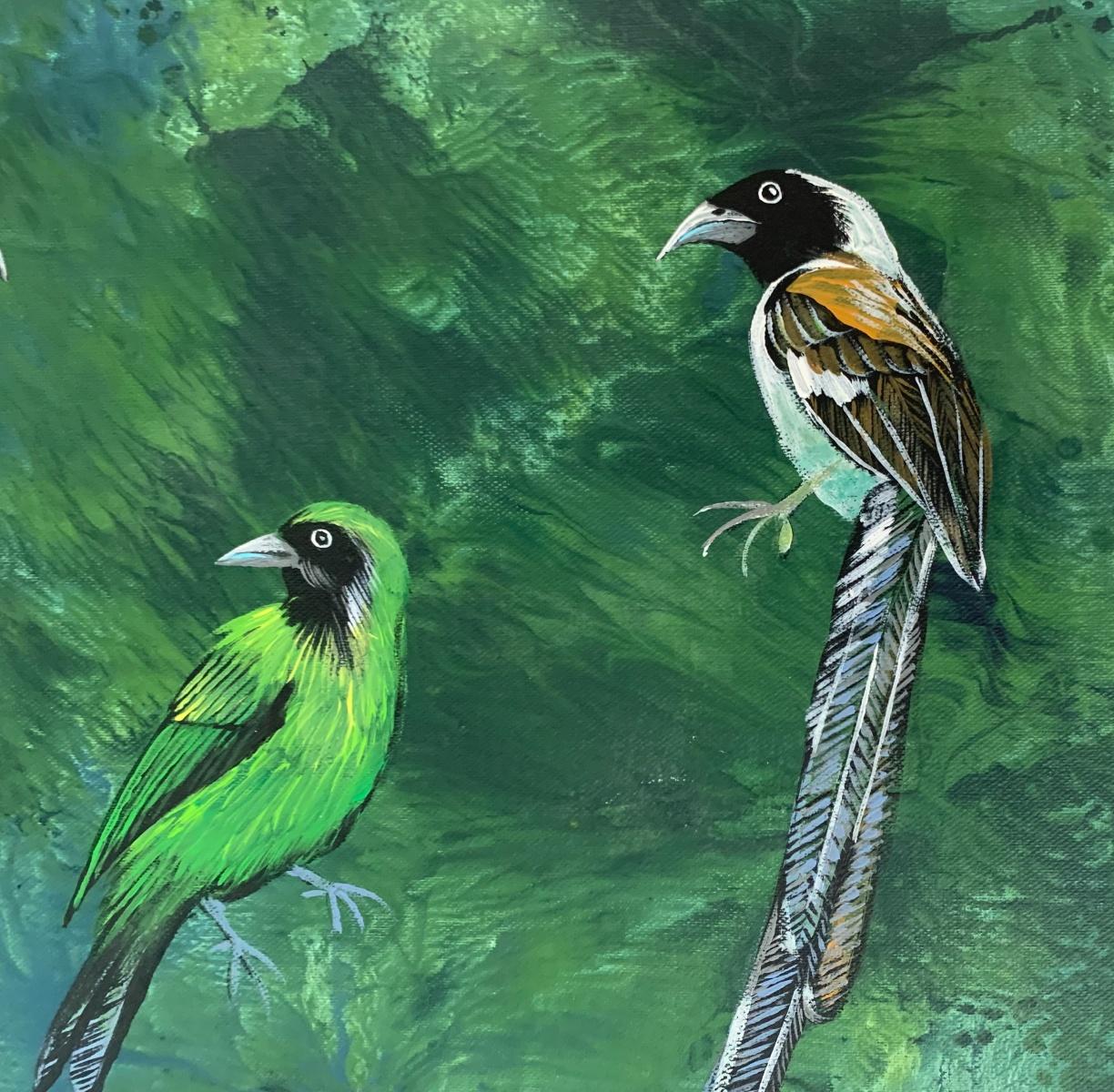 Jardines de las Delicias 28. Pintura acrílica figurativa, Animales, Pájaros, Arte polaco - Painting Otro estilo de arte de Magdalena Nałęcz