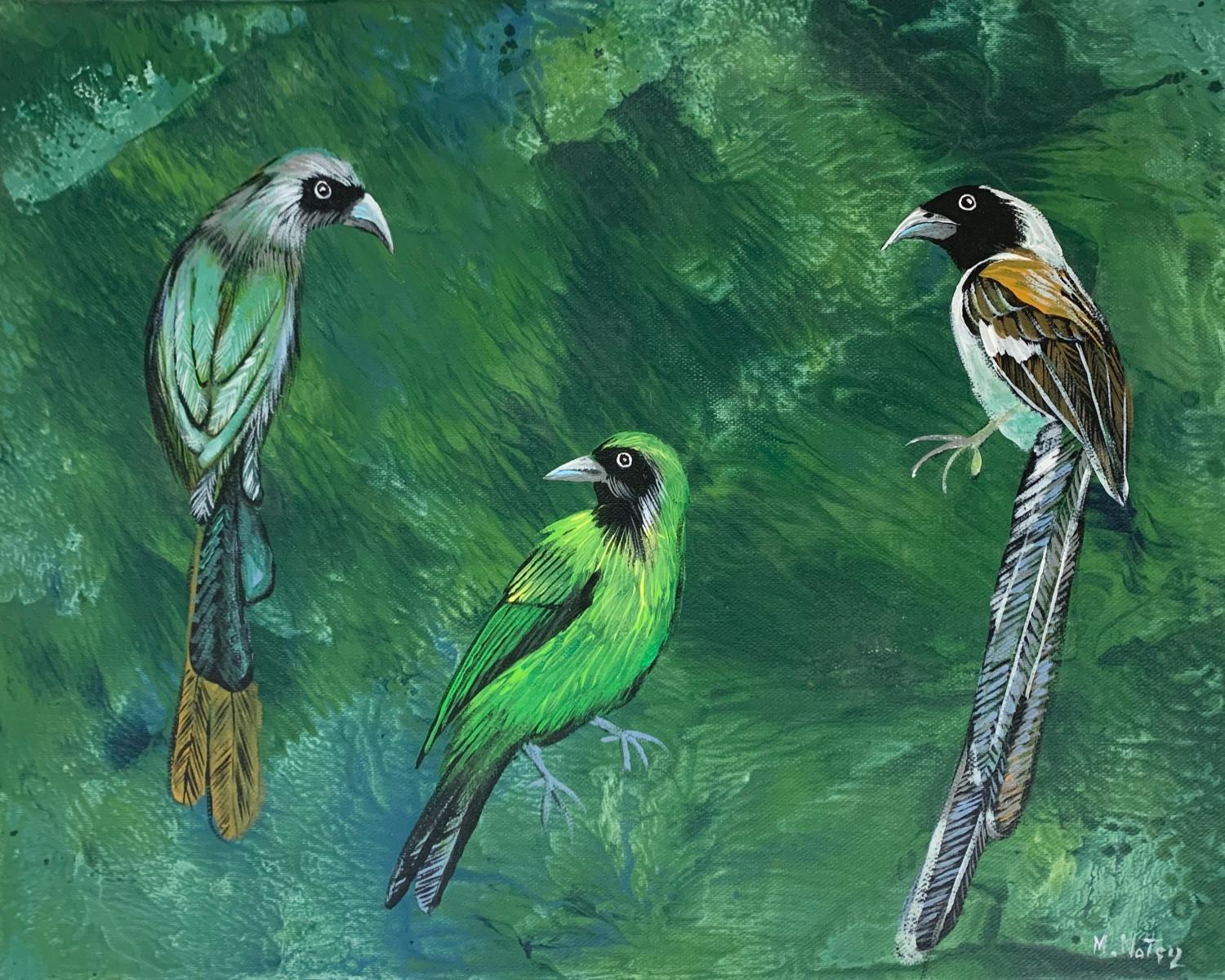 Figurative Painting de Magdalena Nałęcz - Jardines de las Delicias 28. Pintura acrílica figurativa, Animales, Pájaros, Arte polaco