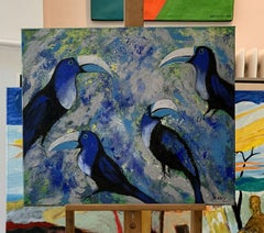 Gardens of Delight 3 - Figurative acrylic painting Animals Bright colours Birds