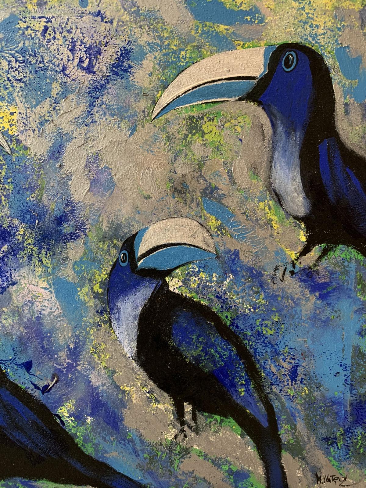 Jardines de las Delicias 3 - Pintura acrílica figurativa Animales Colores brillantes Pájaros - Painting Otro estilo de arte de Magdalena Nałęcz