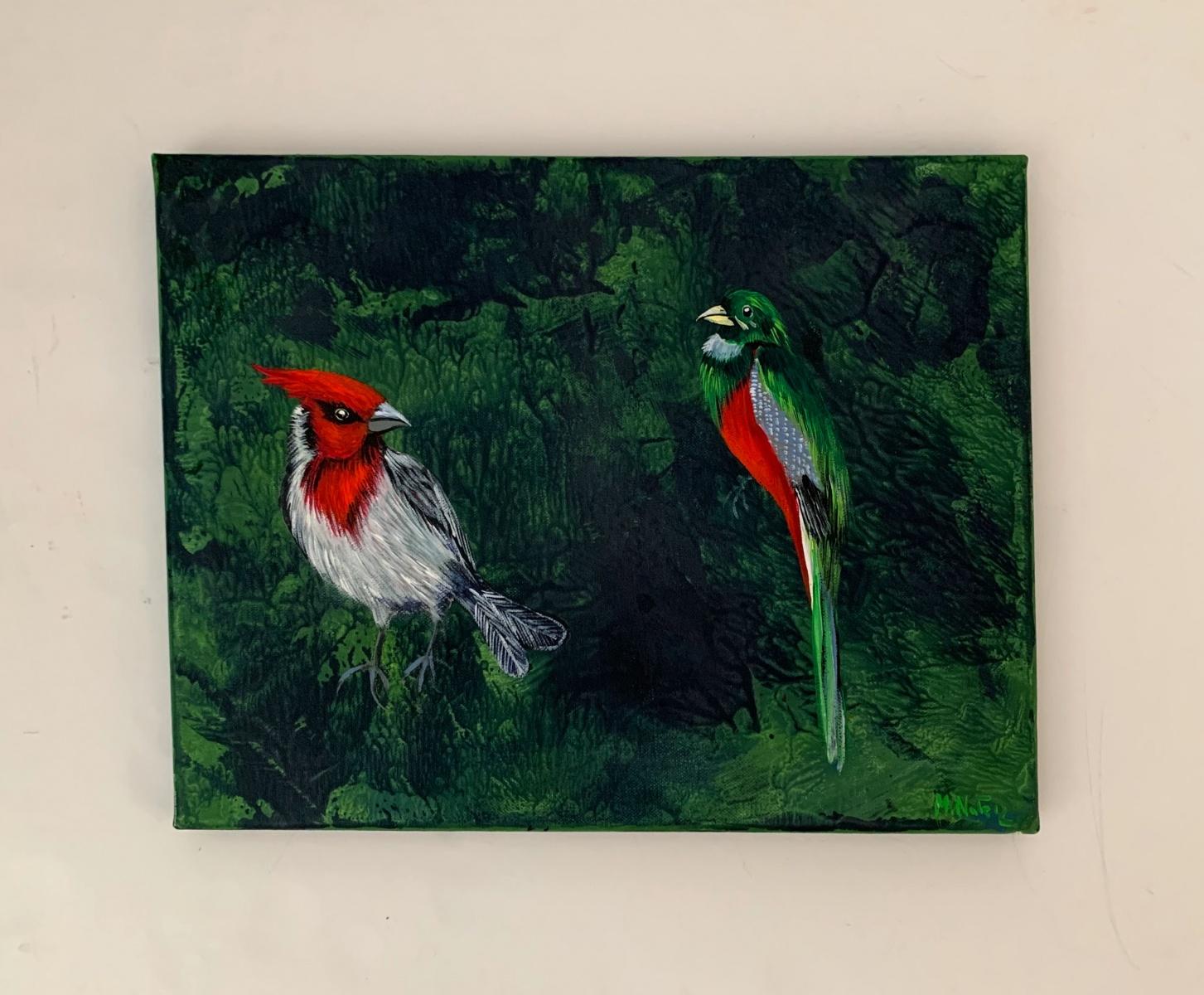 Jardines de las Delicias 32 - Pintura acrílica figurativa Animales Colores brillantes Pájaros - Painting de Magdalena Nałęcz