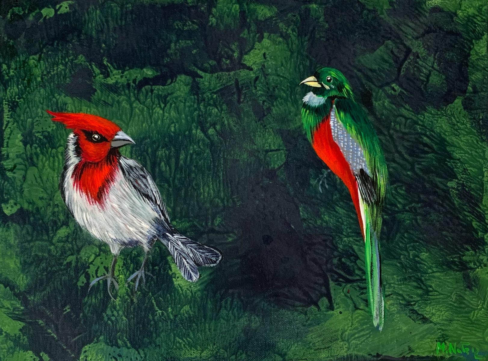 Gardens of Delight 32 - Figurative acrylic painting Animals Bright colours Birds
