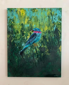 Gardens of Delight 33 - Figurative acrylic painting Animals Bright colours Birds