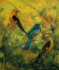 Gardens of Delight 34 - Figurative acrylic painting Animals Bright colours Birds