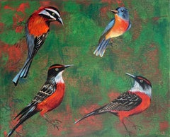 Gardens of Delight 37 - Figurative acrylic painting Animals Bright colours Birds