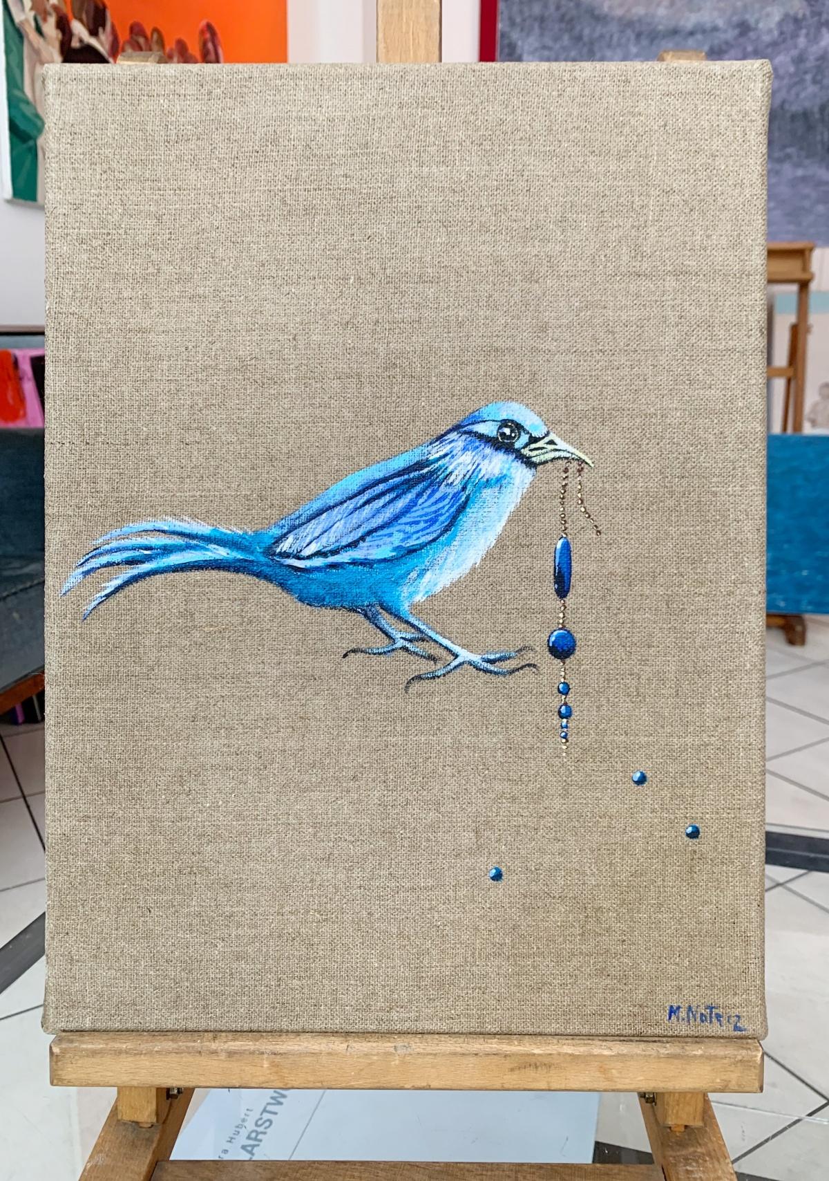 Jardines de las delicias 26. Pintura figurativa actilica, Pájaro, Realista, Arte polaco - Painting de Magdalena Nałęcz