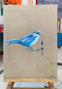 Gardens of delights 26. Figurative actylic painting, Bird, Realistic, Polish art