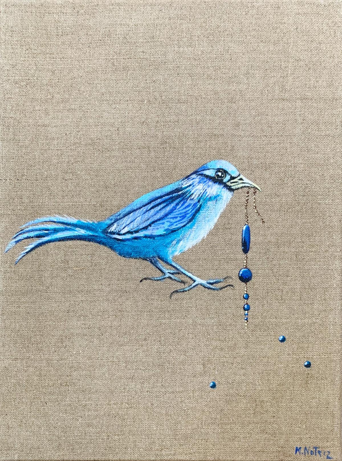 Gardens of delights 26. Figurative actylic painting, Bird, Realistic, Polish art