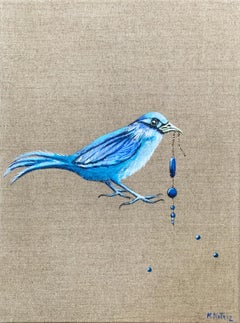 Jardines de las delicias 26. Pintura figurativa actilica, Pájaro, Realista, Arte polaco