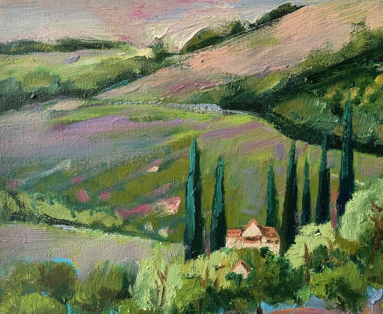 Campos de lavanda - siglo XXI, Paisaje colorido, Artista polaco - Painting de Magdalena Nałęcz