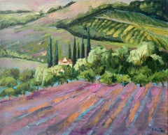 Lavender fields - 21st century, Colourful Landscape, Polish artist