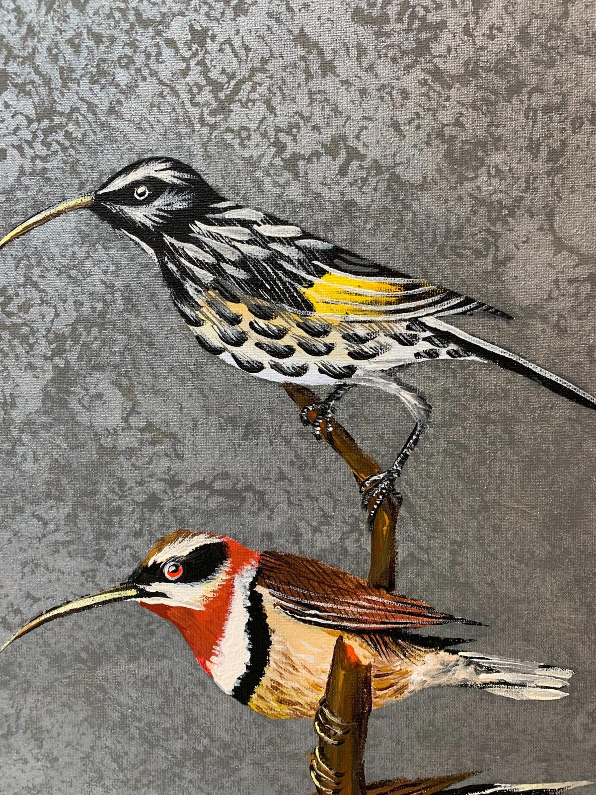 New Hollander Wabenvogel und Western Spinebill - Figurative, Acryl, Polnische Kunst (Sonstige Kunststile), Painting, von Magdalena Nałęcz
